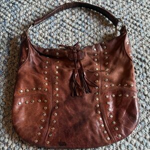 Sabina Studded Tassel Leather Hobo Bag